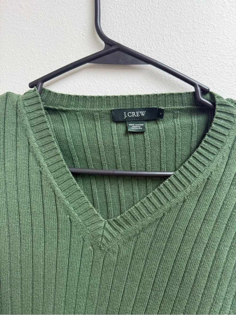 J. Crew Men's Ribbed V-Neck Sweater in Olive Green